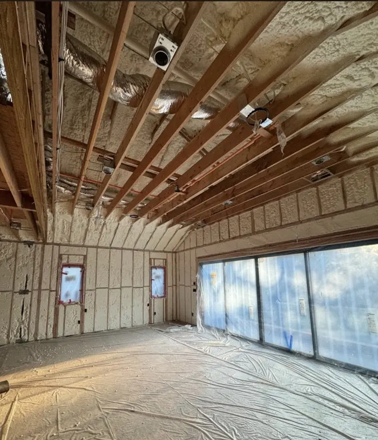 Interior walls and ceiling insulated with spray foam during new construction in Cortez